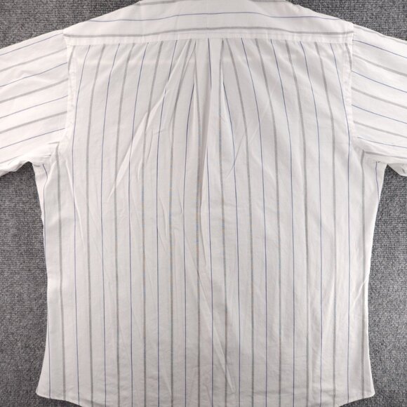 Gitman Bros Lightweight White Gray Blue Cotton Polyester Men 15.5 32 USA Striped - Picture 15 of 16